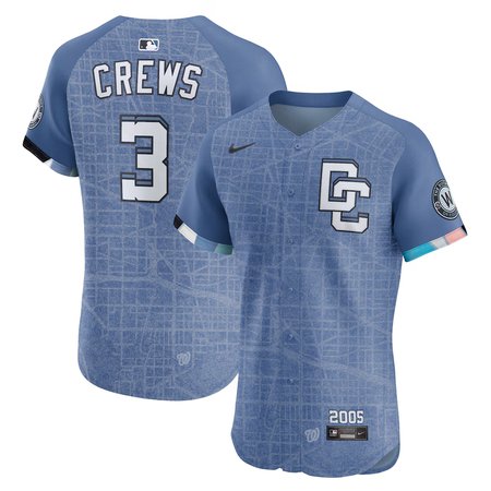 Men's Washington Nationals #3 Dylan Crews Nike Blue 2025 City Connect Elite Jersey