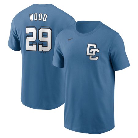 Men's Washington Nationals #29 James Wood Nike Blue 2025 City Connect Fuse Name & Number 2.0 T-Shirt