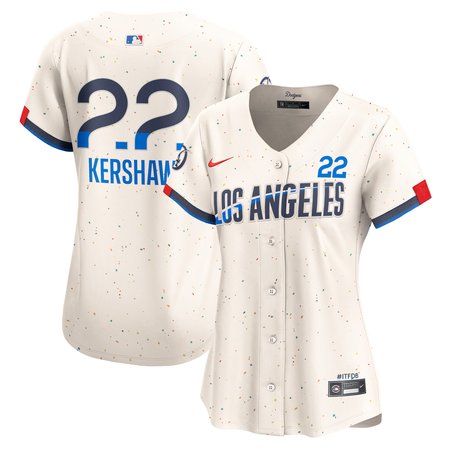 Women's Los Angeles Dodgers #22 Clayton Kershaw Cream 2024 City Connect Limited Player Jersey