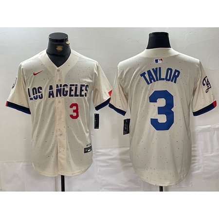 Men's Los Angeles Dodgers #3 Chris Taylor Cream Stitched Baseball Jersey