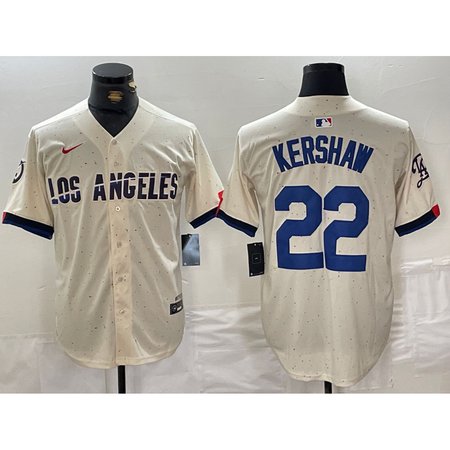 Men's Los Angeles Dodgers #22 Clayton Kershaw Cream Stitched Baseball Jersey