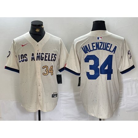 Men's Los Angeles Dodgers #34 Toro Valenzuela Cream Stitched Baseball Jersey