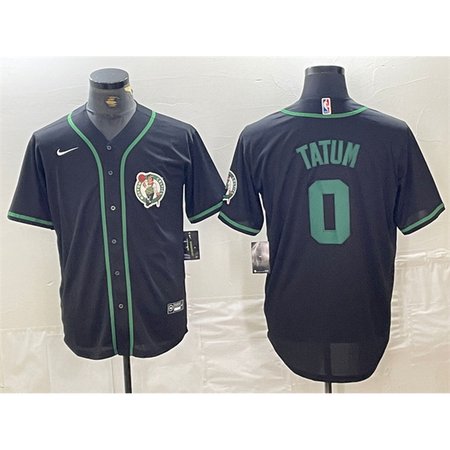 Men's Boston Celtics #0 Jayson Tatum Black With Patch Stitched Baseball Jersey