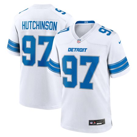 Men's Detroit Lions #97 Aidan Hutchinson White Game Jersey