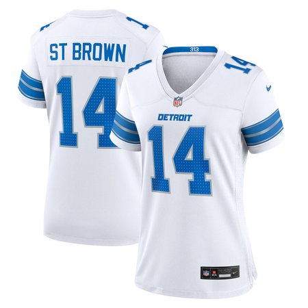 Women's Detroit Lions #14 Amon-Ra St. Brown White White Game Jersey