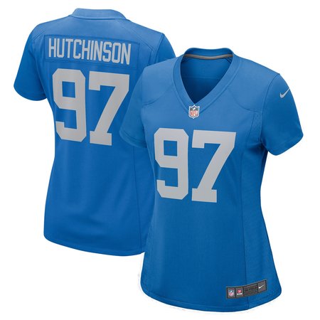 Women's Detroit Lions #97 Aidan Hutchinson Blue Player Jersey