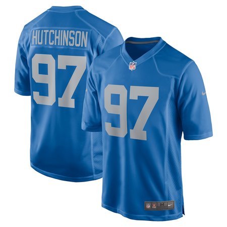 Men's Detroit Lions #97 Aidan Hutchinson Blue Player Game Jersey