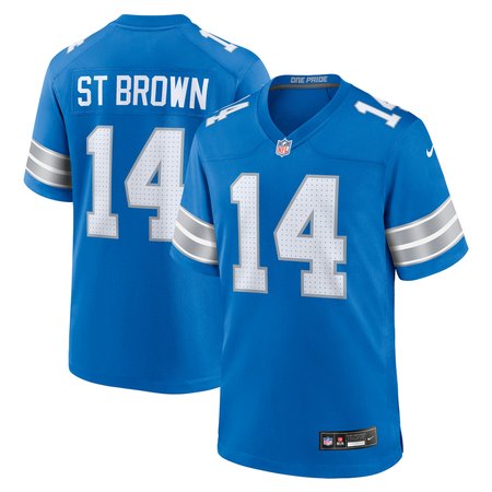 Men's Detroit Lions #14 Amon-Ra St. Brown Blue Game Jersey