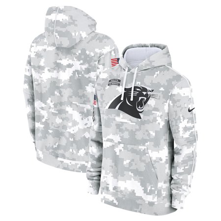 Youth Carolina Panthers White/Gray 2024 Salute To Service Pullover Hoodie