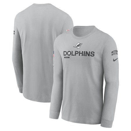 Men's Miami Dolphins Gray 2024 Salute To Service Long Sleeve T-Shirt