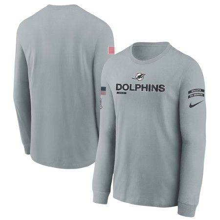 Youth Miami Dolphins Gray 2024 Salute To Service Long Sleeve T-Shirt