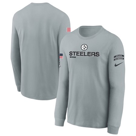 Youth Pittsburgh Steelers Nike Gray 2024 Salute To Service Long Sleeve T-Shirt