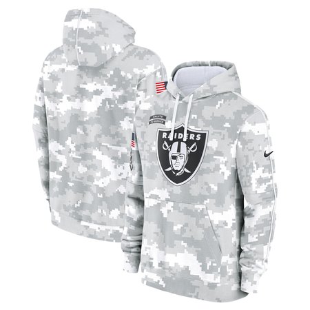 Youth Las Vegas Raiders White/Gray 2024 Salute To Service Pullover Hoodie