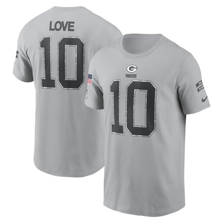 Men's Green Bay Packers #10 Jordan Love Gray 2024 Salute To Service Name & Number T-Shirt