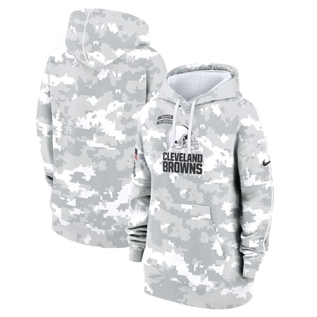 Women's Cleveland Browns Arctic Camo 2024 Salute To Service Club Fleece Pullover Hoodie