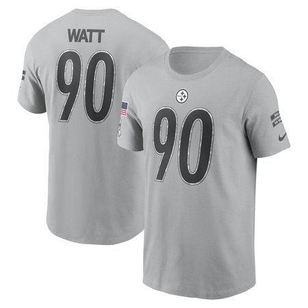 Men's Pittsburgh Steelers T.J. Watt Gray 2024 Salute To Service Name & Number T-Shirt