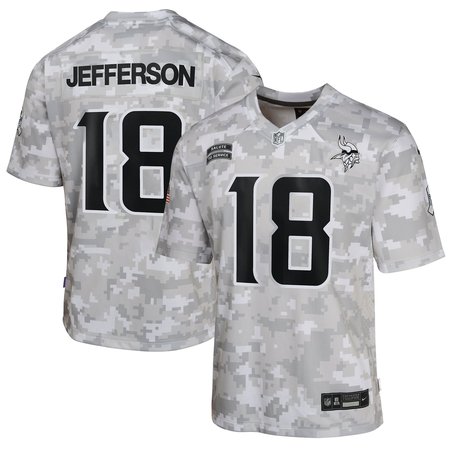 Youth Minnesota Vikings Justin Jefferson Arctic Camo 2024 Salute to Service Game Jersey