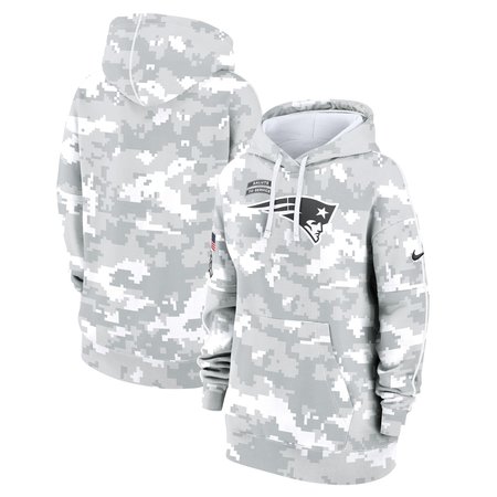 Women's New England Patriots Arctic Camo 2024 Salute To Service Club Fleece Pullover Hoodie