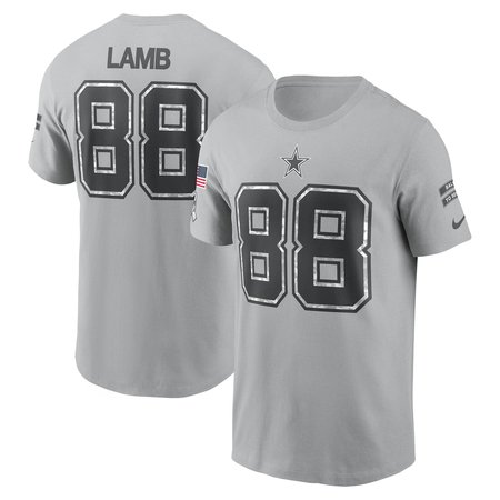 Men's Dallas Cowboys CeeDee Lamb Gray 2024 Salute To Service Name & Number T-Shirt