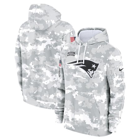 Youth New England Patriots White/Gray 2024 Salute To Service Pullover Hoodie