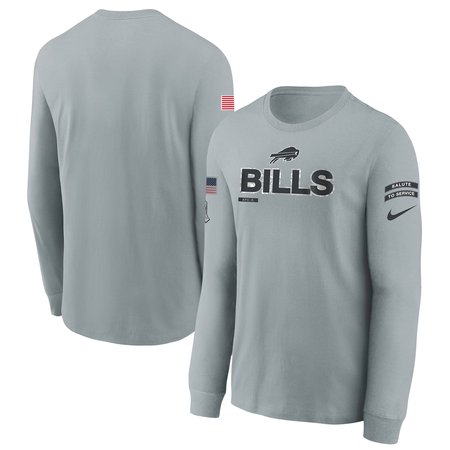 Youth Buffalo Bills Gray 2024 Salute To Service Long Sleeve T-Shirt