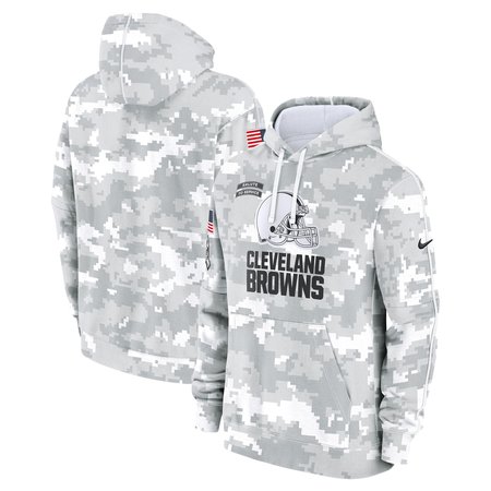 Youth Cleveland Browns White/Gray 2024 Salute To Service Pullover Hoodie