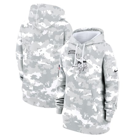 Women's Minnesota Vikings Arctic Camo 2024 Salute To Service Club Fleece Pullover Hoodie