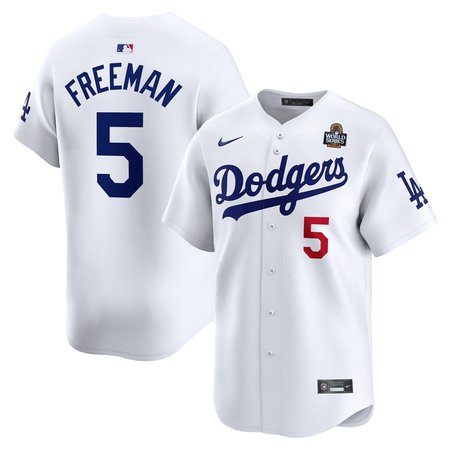 Men's Los Angeles Dodgers #5 Freddie Freeman White 2024 World Series Home Limited Player Jersey