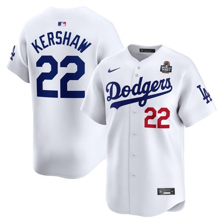 Men's Los Angeles Dodgers Clayton Kershaw Nike White 2024 World Series Home Limited Player Jersey