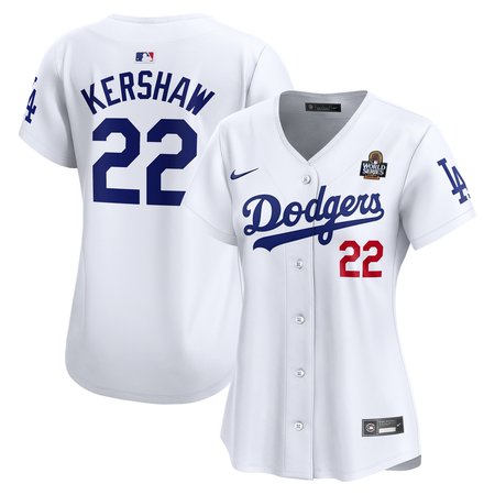 Women's Los Angeles Dodgers #22 Clayton Kershaw White 2024 World Series Limited Player Jersey