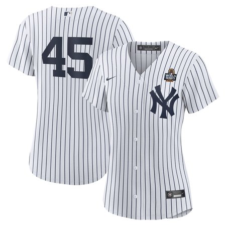 Women's New York Yankees #45 Gerrit Cole White 2024 World Series Home Replica Player Jersey