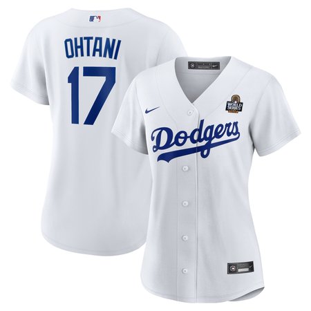 Women's Los Angeles Dodgers #17 Shohei Ohtani White 2024 World Series Home Home Replica Jersey