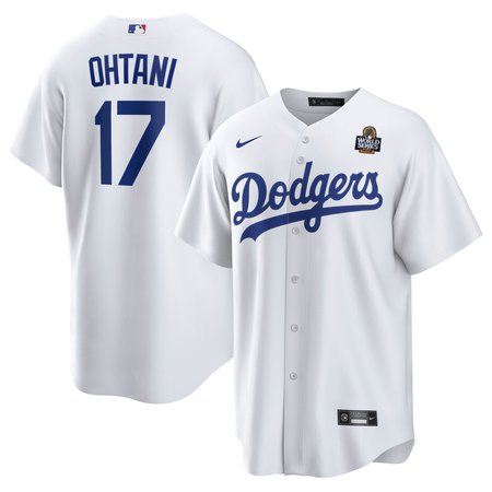 Men's Los Angeles Dodgers #17 Shohei Ohtani White 2024 World Series Home Replica Player Jersey