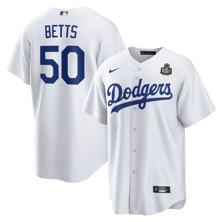 Men's Los Angeles Dodgers #50 Mookie Betts White 2024 World Series Home Replica Player Jersey