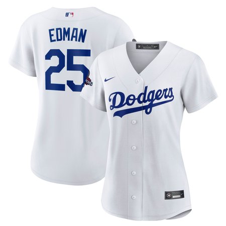 Women's Los Angeles Dodgers #25 Tommy Edman White 2024 World Series Champions Home Replica Player Jersey