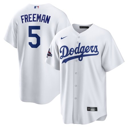 Men's Los Angeles Dodgers #5 Freddie Freeman White 2024 World Series Champions Home Replica Player Jersey