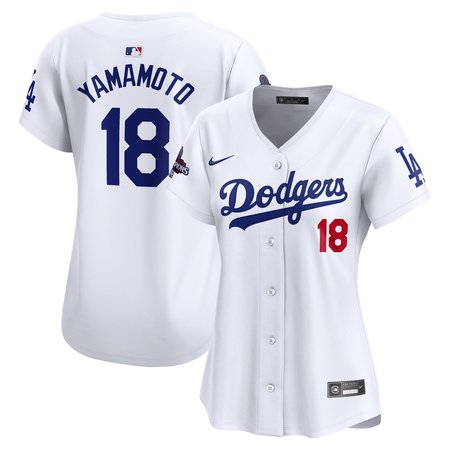 Women's Los Angeles Dodgers #18 Yoshinobu Yamamoto White 2024 World Series Champions Home Limited Player Jersey