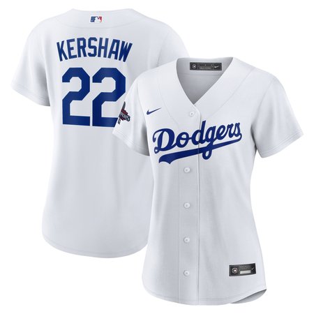 Women's Los Angeles Dodgers #22 Clayton Kershaw White 2024 World Series Champions Home Replica Player Jersey