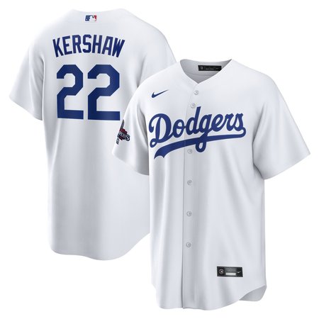 Men's Los Angeles Dodgers #22 Clayton Kershaw White 2024 World Series Champions Home Replica Player Jersey