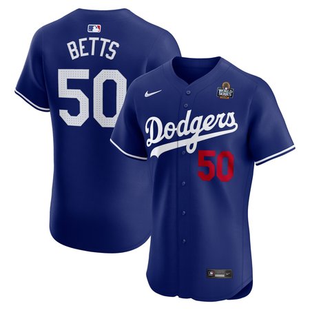 Men's Los Angeles Dodgers #50 Mookie Betts Royal 2024 World Series Alternate Elite Player Jersey