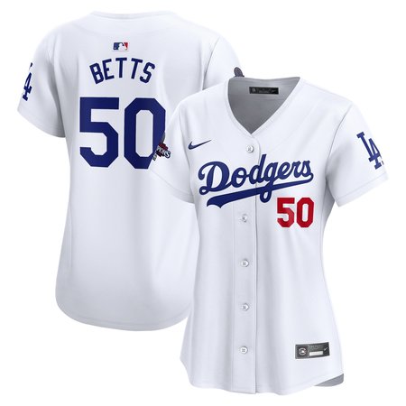 Women's Los Angeles Dodgers #50 Mookie Betts White 2024 World Series Champions Home Limited Player Jersey