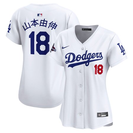 Women's Los Angeles Dodgers #18 Yoshinobu Yamamoto White 2024 World Series Champions Japanese Characters Limited Player Jersey