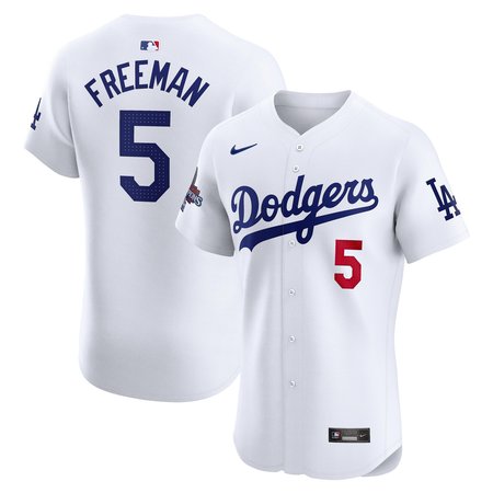 Men's Los Angeles Dodgers #5 Freddie Freeman White 2024 World Series Champions Home Elite Player Jersey