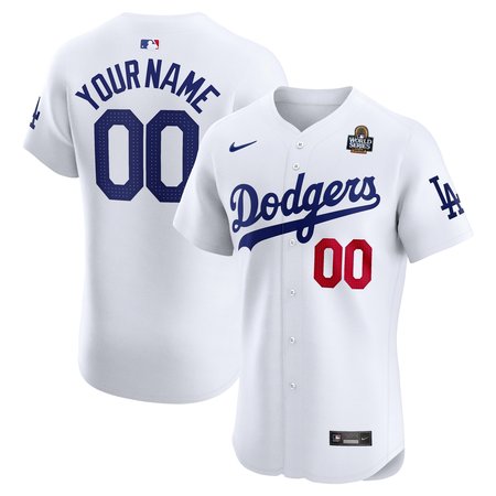 Men's Los Angeles Dodgers White 2024 World Series Home Custom Elite Jersey