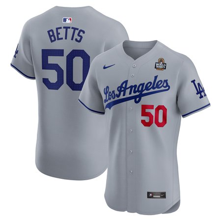 Men's Los Angeles Dodgers #50 Mookie Betts Gray 2024 World Series Road Elite Player Jersey