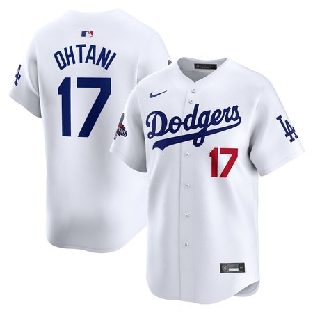 Men's Los Angeles Dodgers #17 Shohei Ohtani White 2024 World Series Champions Home Limited Player Jersey