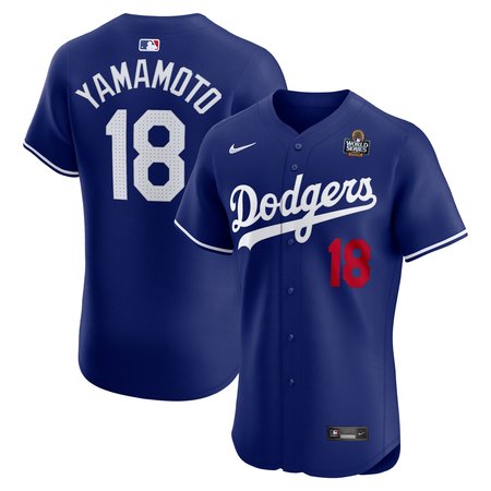 Men's Los Angeles Dodgers #18 Yoshinobu Yamamoto Royal 2024 World Series Alternate Elite Player Jersey