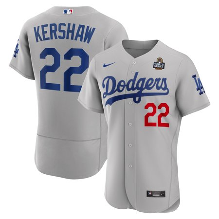 Men's Los Angeles Dodgers #22 Clayton Kershaw Gray 2024 World Series Alternate Authentic Player Jersey