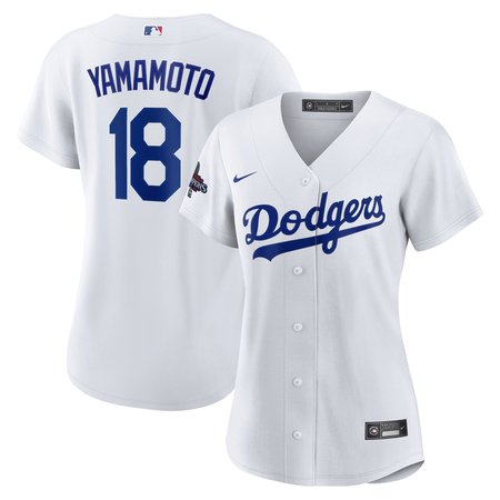 Women's Los Angeles Dodgers #18 Yoshinobu Yamamoto White 2024 World Series Champions Home Replica Player Jersey