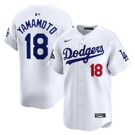 Men's Los Angeles Dodgers #18 Yoshinobu Yamamoto White 2024 World Series Champions Home Limited Player Jersey